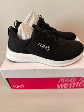 Ryka Black Slip-On Athletic Sneakers with White Sole